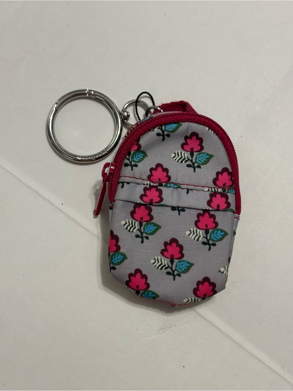 Vera Bradley Floral Mini Backpack Keychain - Hot Pink & Light Gray